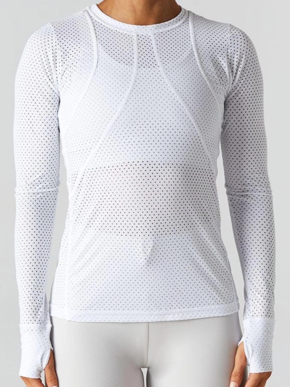925fit Track me Down White Long-Sleeve Mesh Performance Top - Women Size L